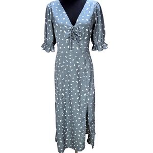 Women's Abercrombie XS Dot‎ Puff Sleeve Milkmaid Midi Dress Cottagecore Romantic